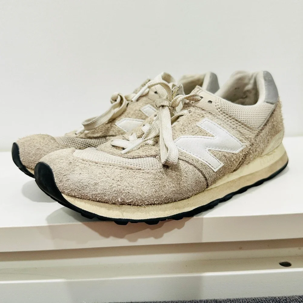 New Balance 574 Mens 8 Beige Hairy Suede Mesh Low Top Sneakers U574RZ2 - Picture 4 of 13